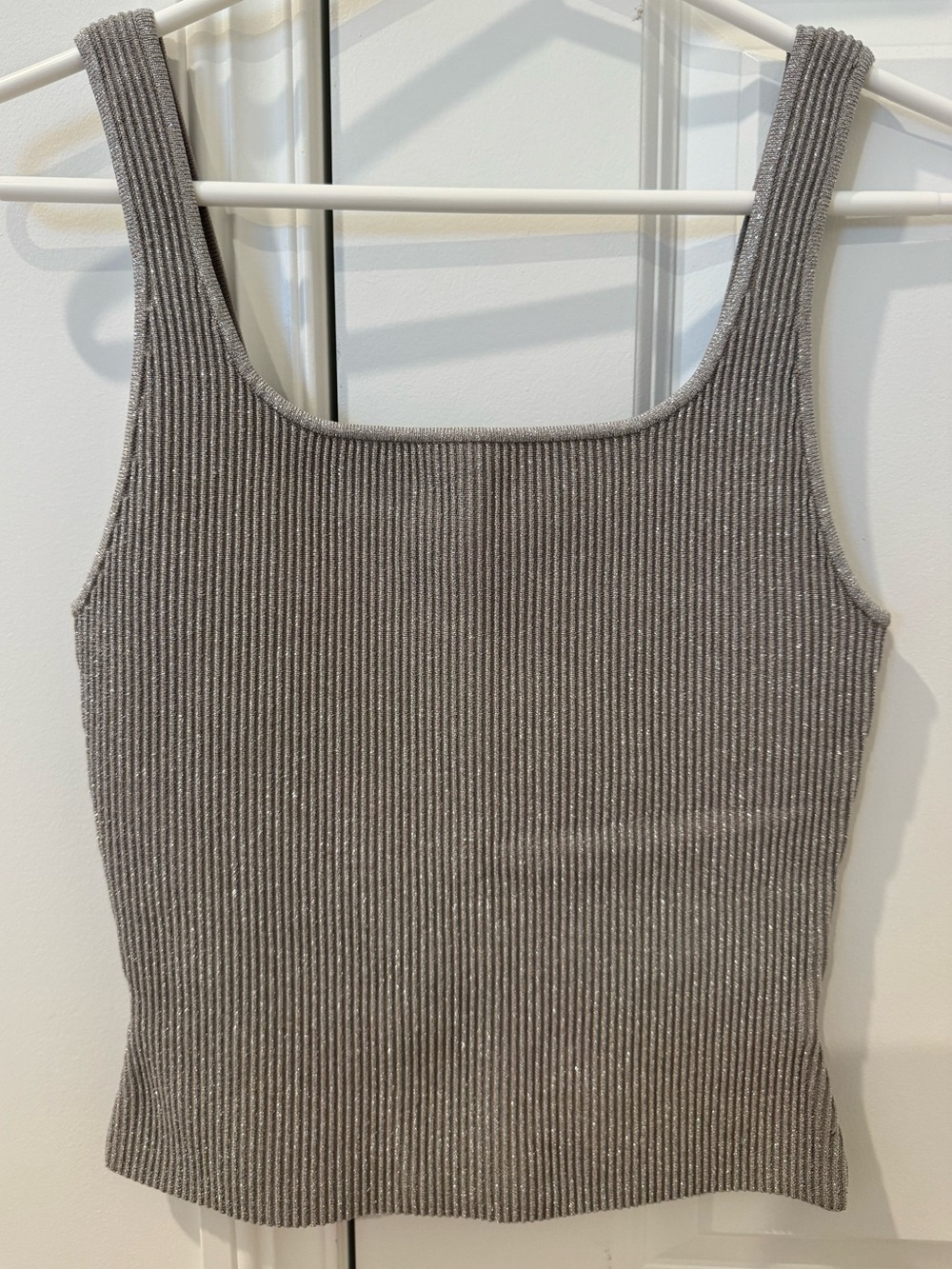 Aritzia Babaton Ribbed Square-Neck Tank Top - Sparkly Gray - Size MEDIUM